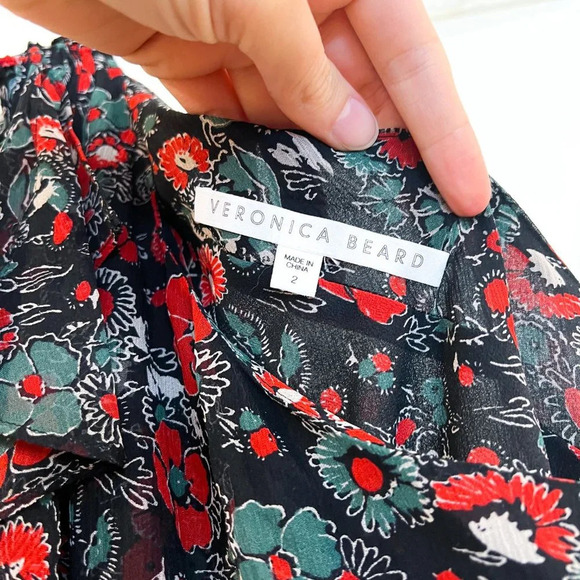 Veronica Beard Ballard 100% Silk Red Floral One Shoulder Designer Mini Dress 2 - Picture 4 of 10